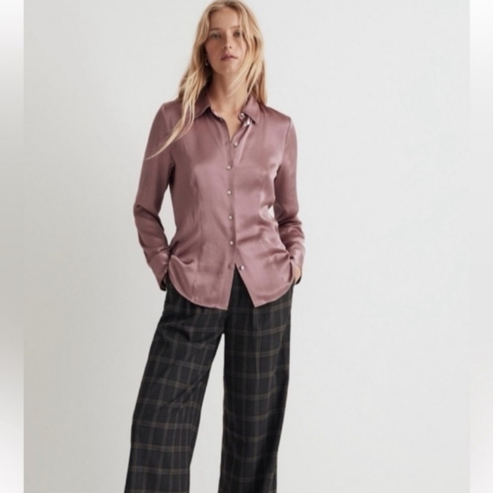 Madewell Darted Satin Long Sleeve Top Shirt Blouse Size 0 NEW NWT Woodrose